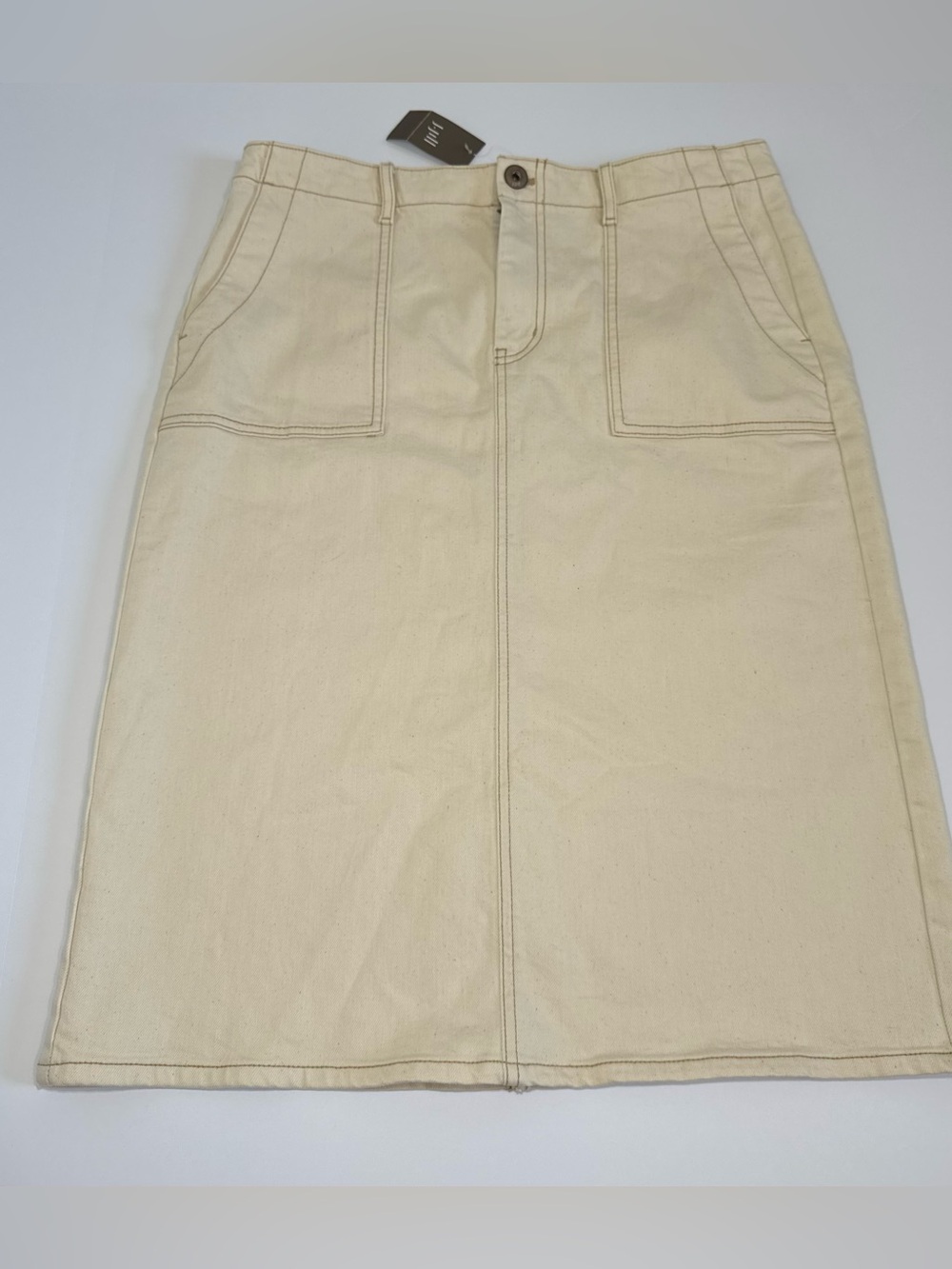 NWT J. Jill Cream Denim Utility Midi Skirt Contrast Stitch Pockets